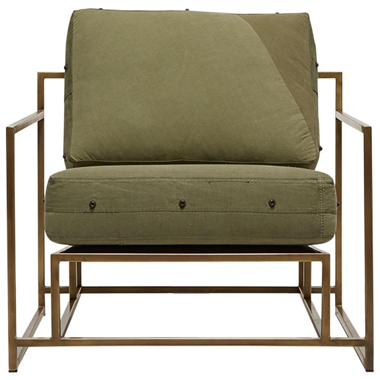 Vintage Military Canvas and Antique Brass Armchair For Sale at 1stDibs