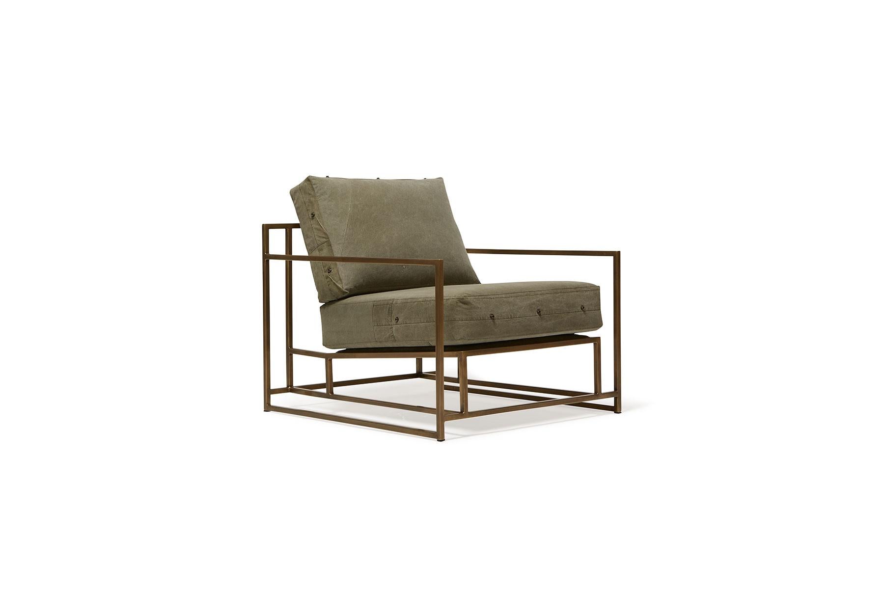 The Inheritance Armchair is as refined as it is comfortable.
 
Since first designing Inheritance collection, Stephen Kenn has been inspired by the inherent history in vintage military-issue materials. Each piece of vintage olive green military