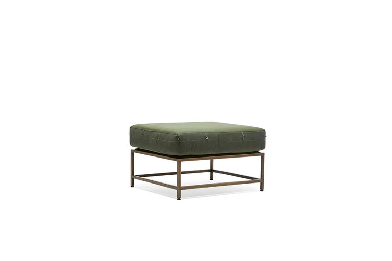 Vintage Military Canvas and Antique Brass Ottoman For Sale at 1stDibs