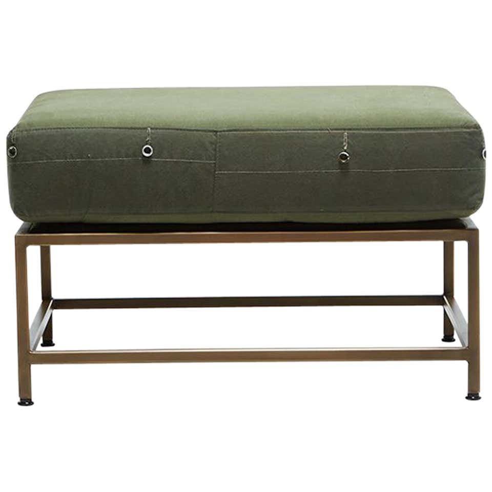 Vintage Military Canvas and Marbled Rust Ottoman For Sale at 1stDibs