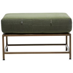 Vintage Military Canvas and Antique Brass Ottoman