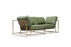 Vintage Military Canvas and Antique Brass Two-Seat Sofa