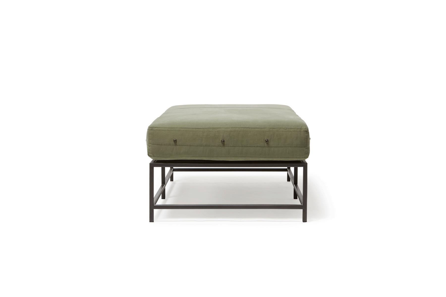 American Vintage Military Canvas and Blackened Steel Bench For Sale