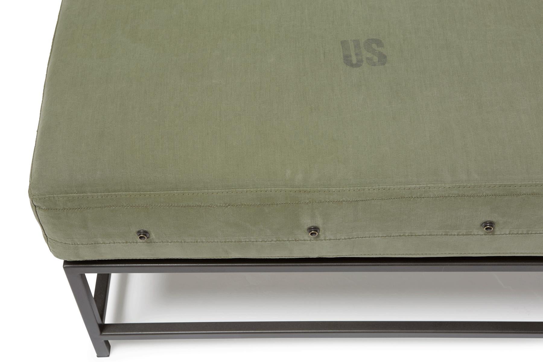 Vintage Military Canvas and Blackened Steel Bench In New Condition For Sale In Los Angeles, CA