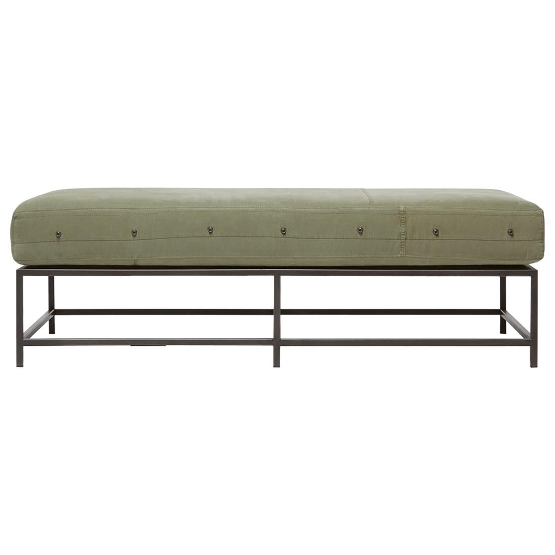 Vintage Military Canvas and Blackened Steel Bench