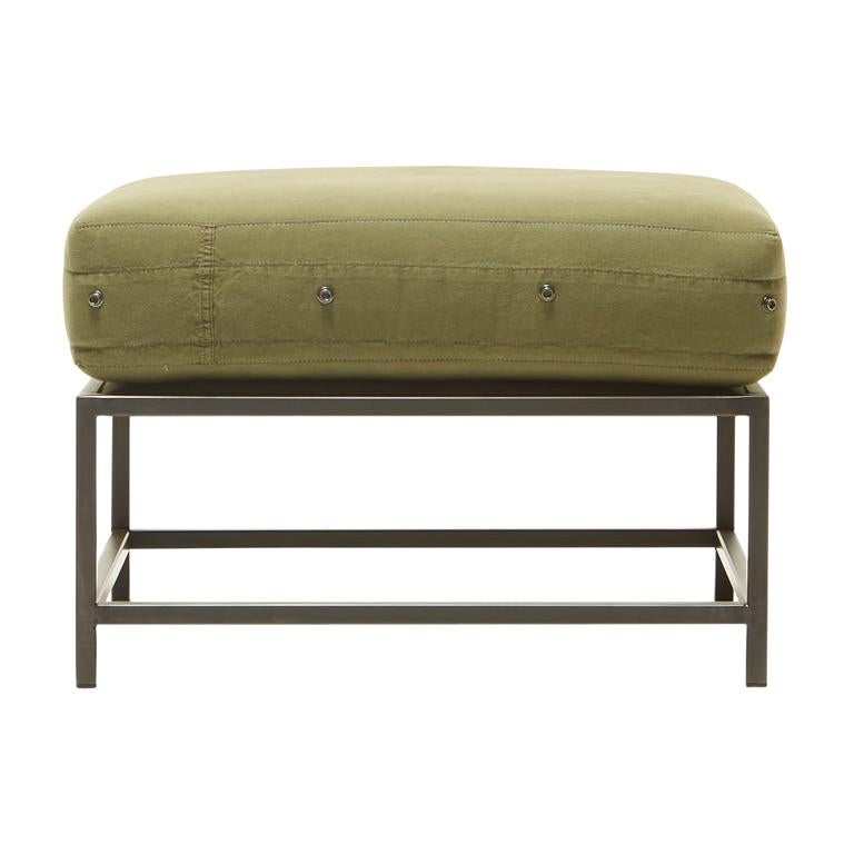 Vintage Military Canvas and Blackened Steel Ottoman