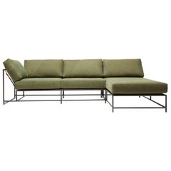 Vintage Military Canvas and Blackened Steel Small Sectional