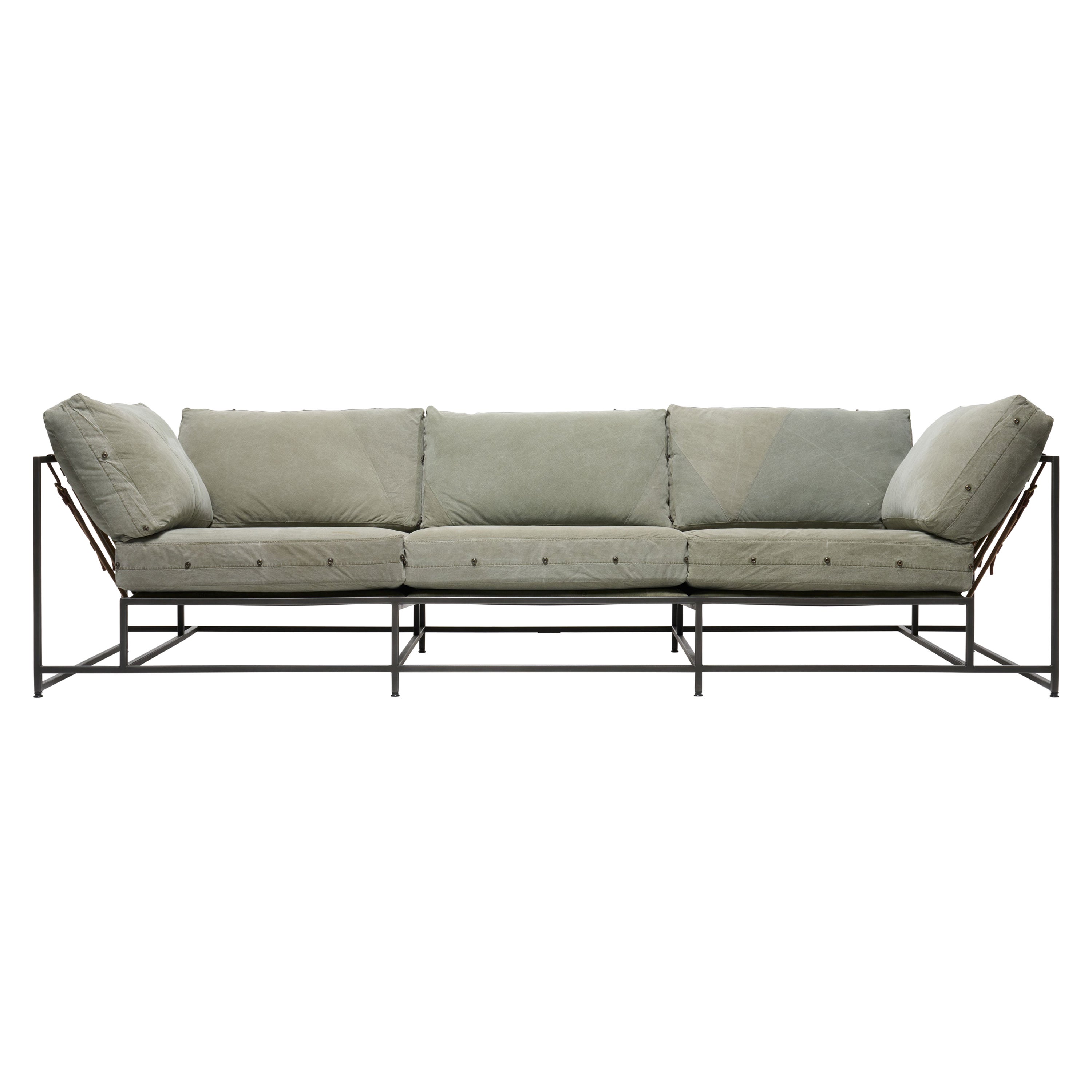 Vintage Military Canvas and Blackened Steel Sofa