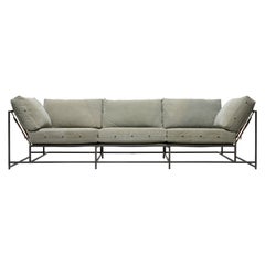 Vintage Military Canvas and Blackened Steel Sofa