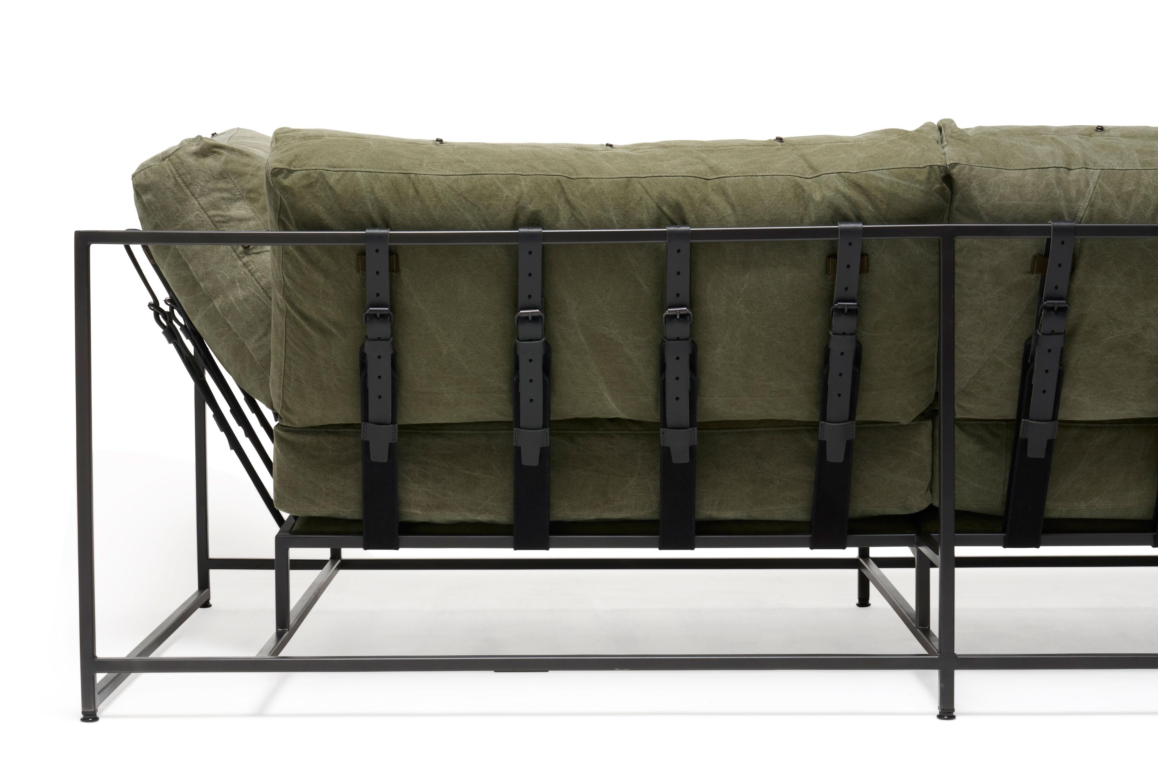 Vintage Military Canvas and Blackened Steel Two-Seat Sofa In New Condition For Sale In Los Angeles, CA