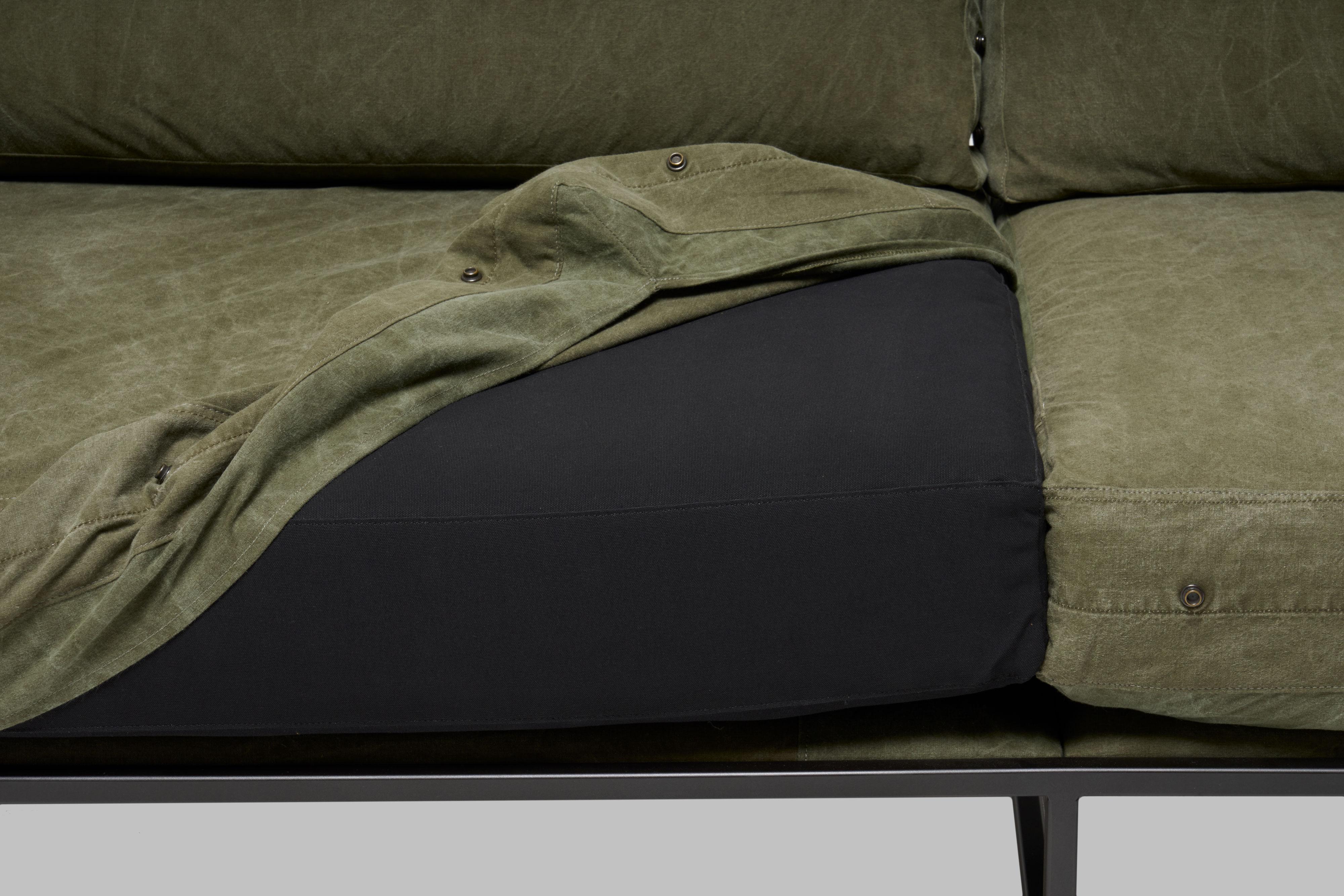 Vintage Military Canvas and Blackened Steel Two-Seat Sofa For Sale 2