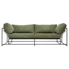 Vintage Military Canvas and Blackened Steel Two-Seat Sofa