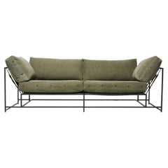 Vintage Military Canvas and Blackened Steel Two-Seat Sofa