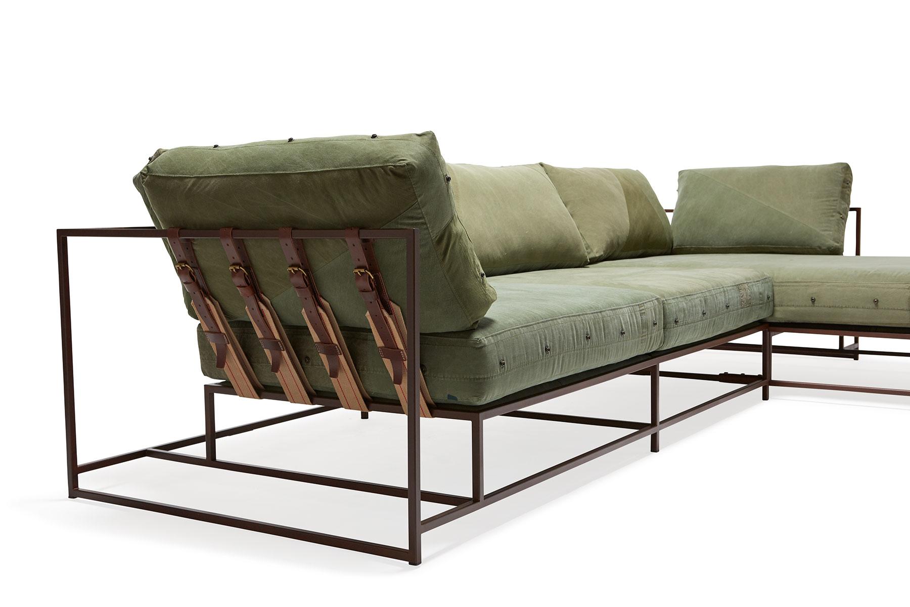 Lounge-Sektion aus Militär-Leinwand und marmoriertem Rost, Vintage (Moderne) im Angebot