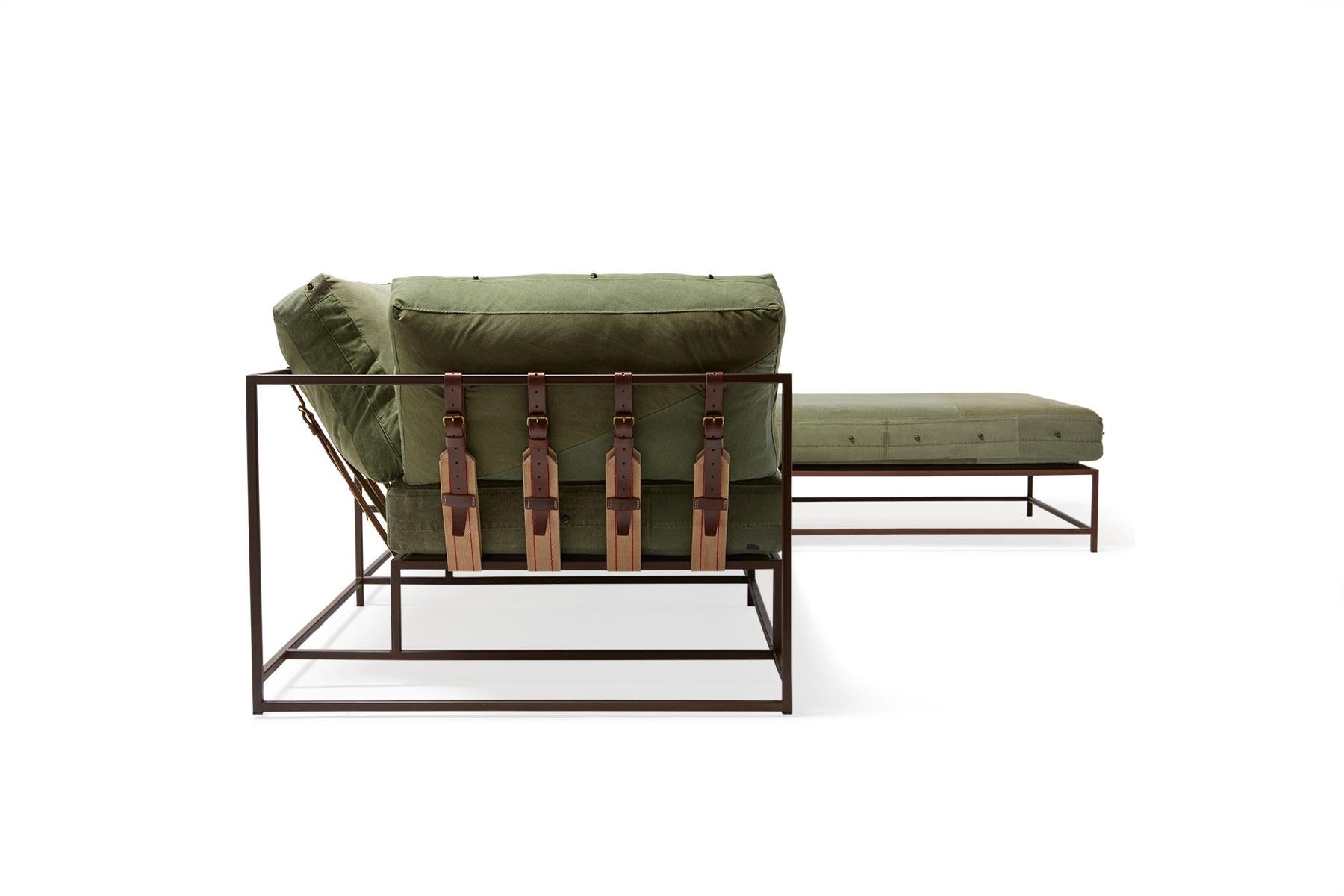 Lounge-Sektion aus Militär-Leinwand und marmoriertem Rost, Vintage (Metallarbeit) im Angebot