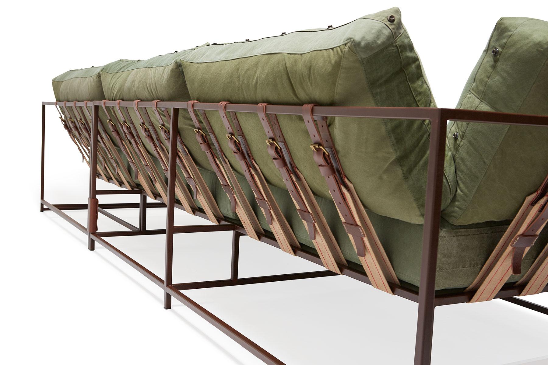 Lounge-Sektion aus Militär-Leinwand und marmoriertem Rost, Vintage (21. Jahrhundert und zeitgenössisch) im Angebot
