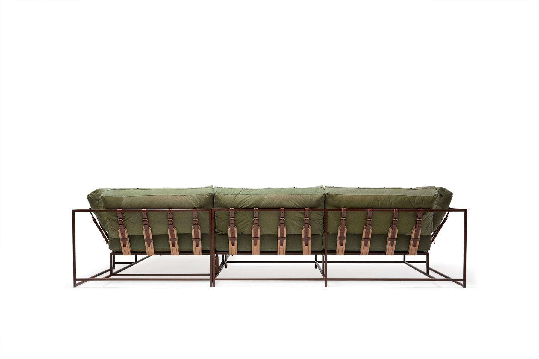 Lounge-Sektion aus Militär-Leinwand und marmoriertem Rost, Vintage im Angebot 1