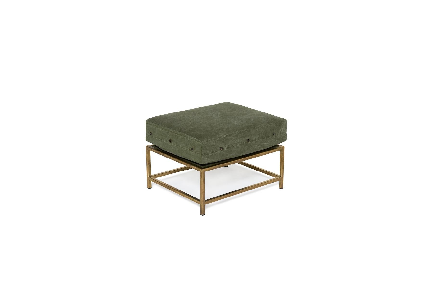 Vintage Military Canvas and Tarnished Brass Ottoman In New Condition For Sale In Los Angeles, CA