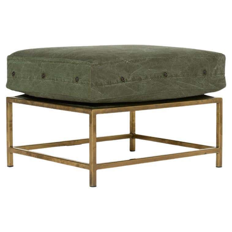 Vintage Military Canvas and Marbled Rust Ottoman For Sale at 1stDibs