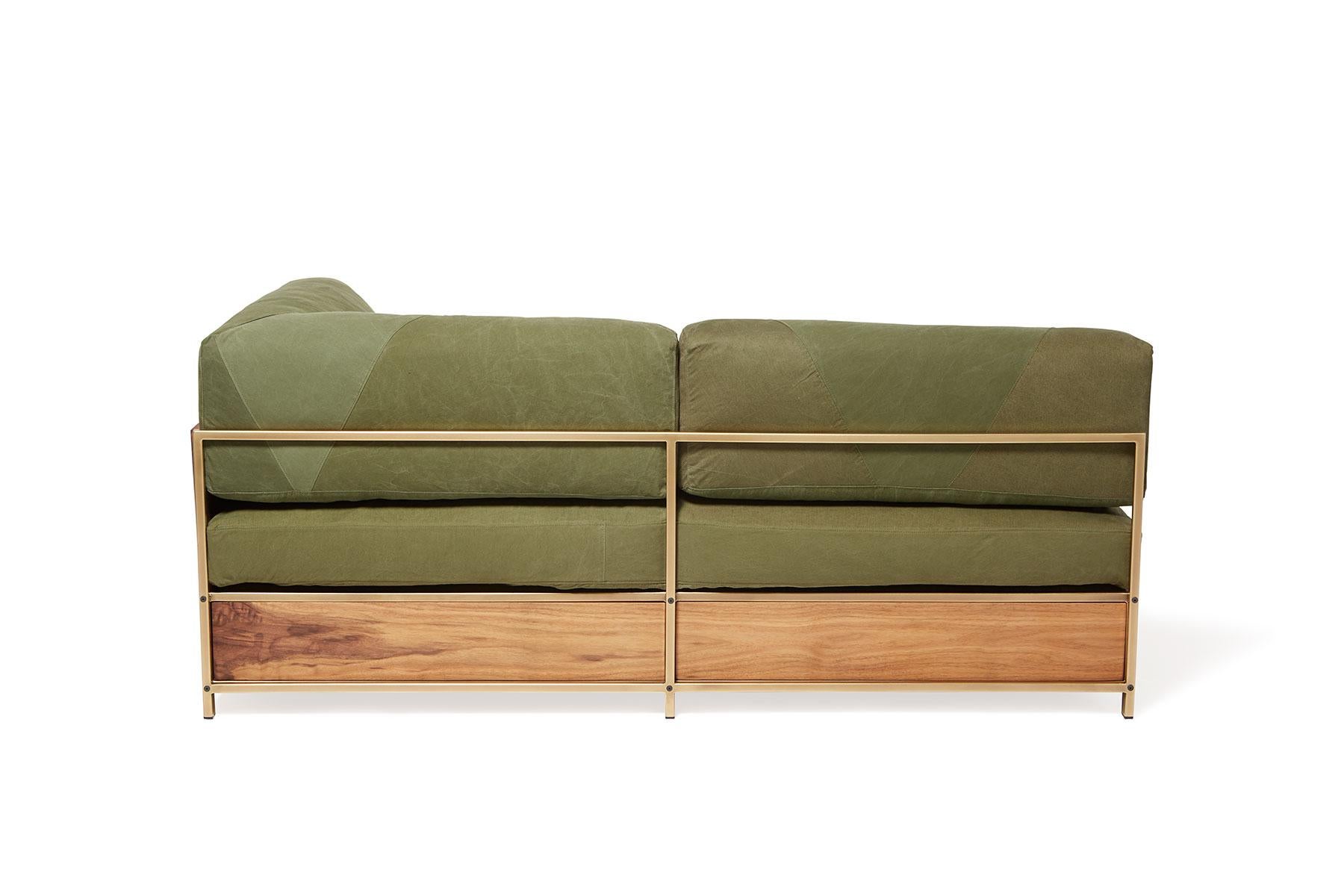 Vintage Military Canvas Guest Bed Sofa with Storage Drawers For Sale 1