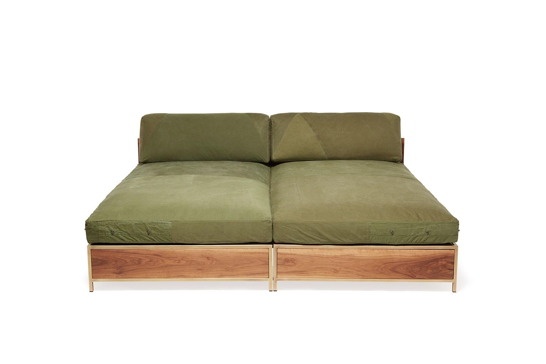American Vintage Military Canvas Guest Bed Sofa with Storage Drawers For Sale