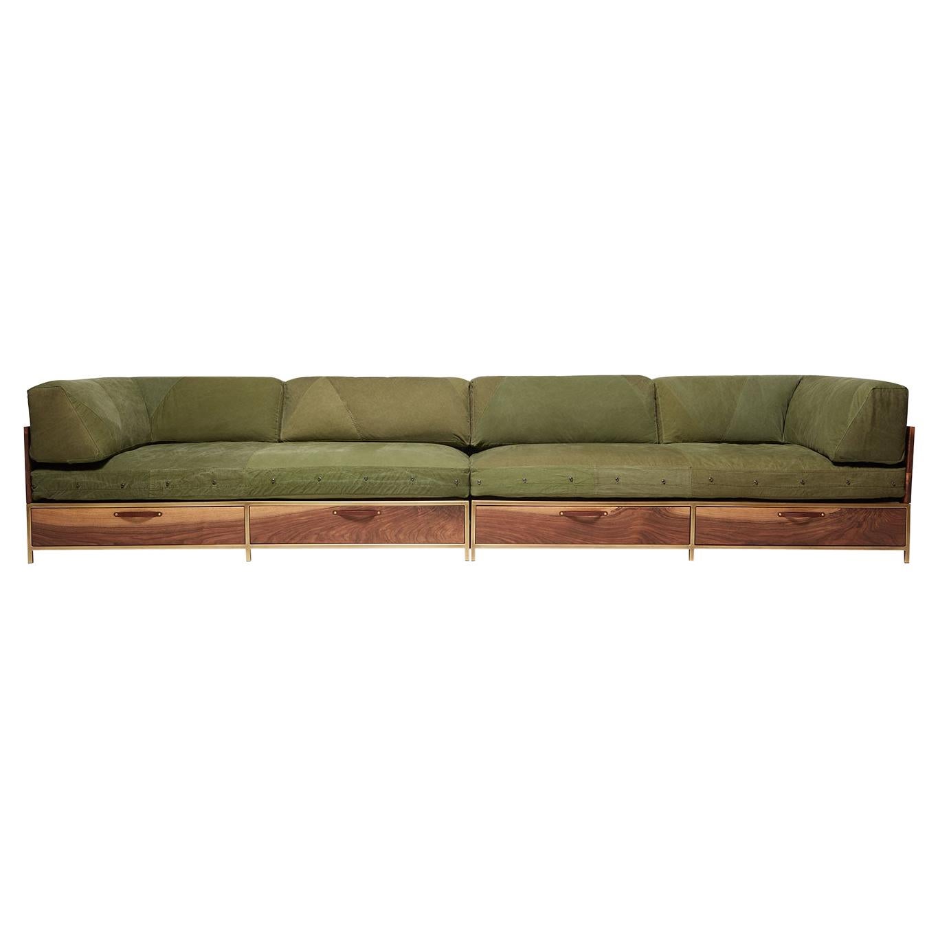 Sofa d'invité militaire vintage avec tiroirs de rangement