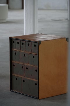Vintage Military-Style Chest in Leather and Wood, Late 20th Century