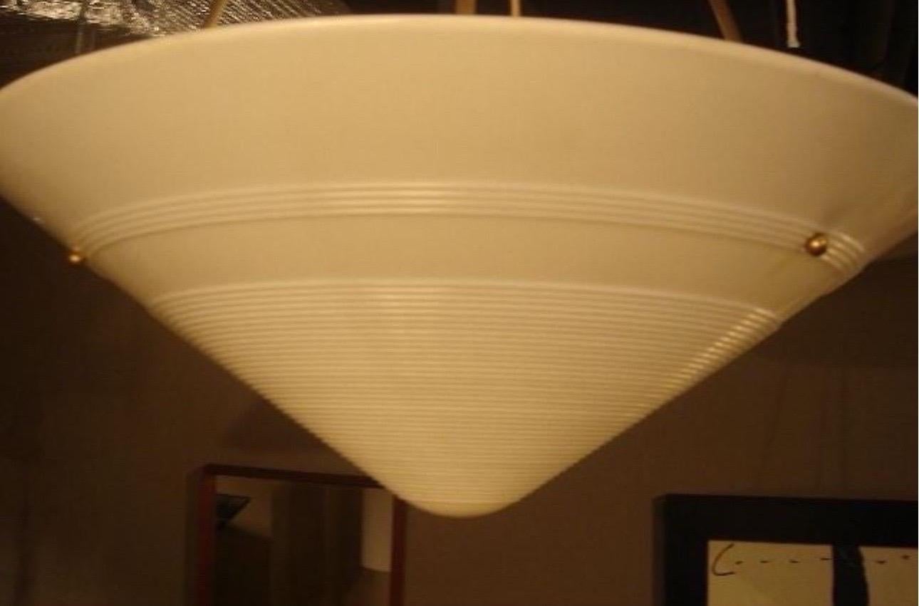 American Vintage Milk Glass & Brass Hanging Light Fixture For Sale