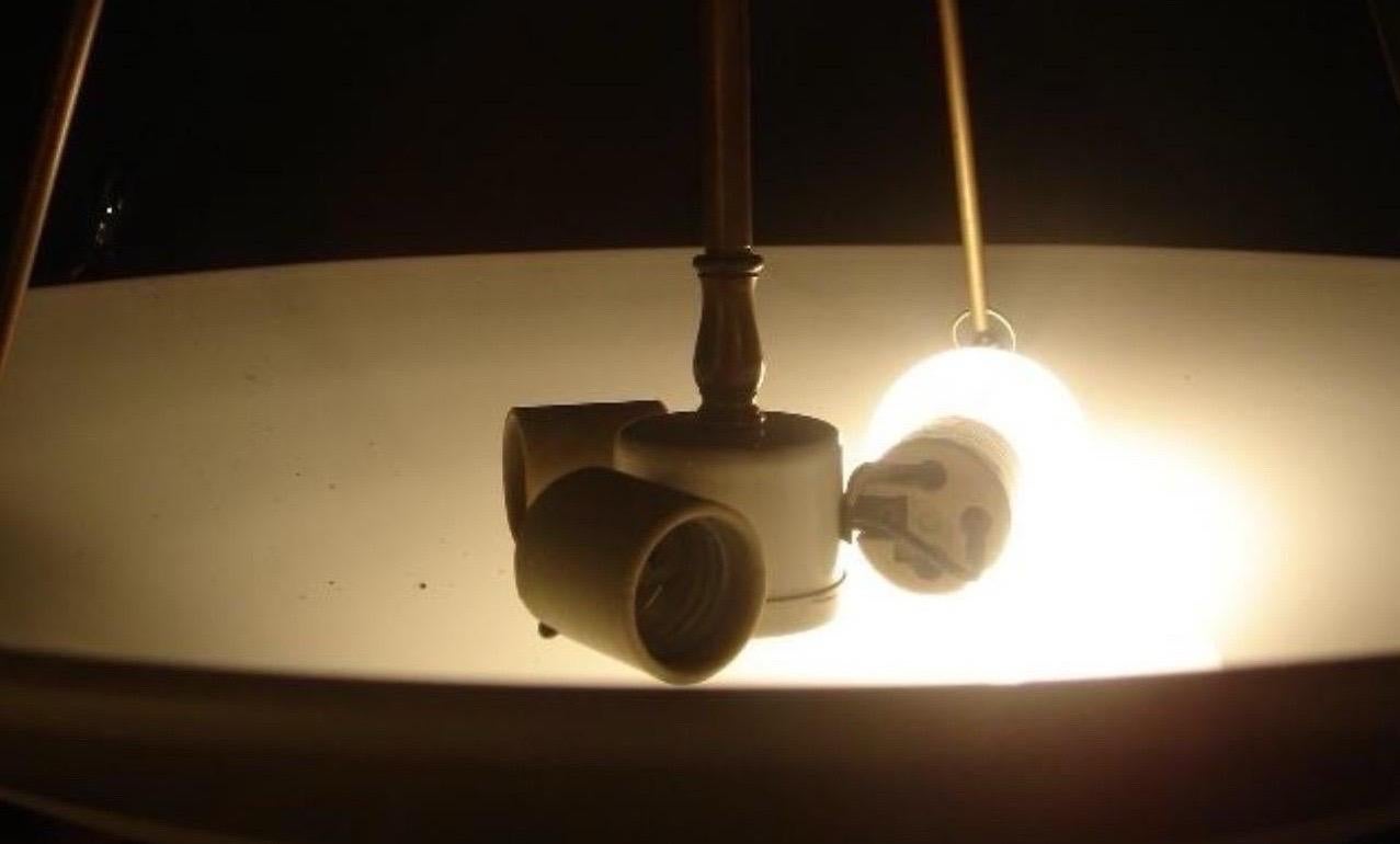 Mid-20th Century Vintage Milk Glass & Brass Hanging Light Fixture For Sale