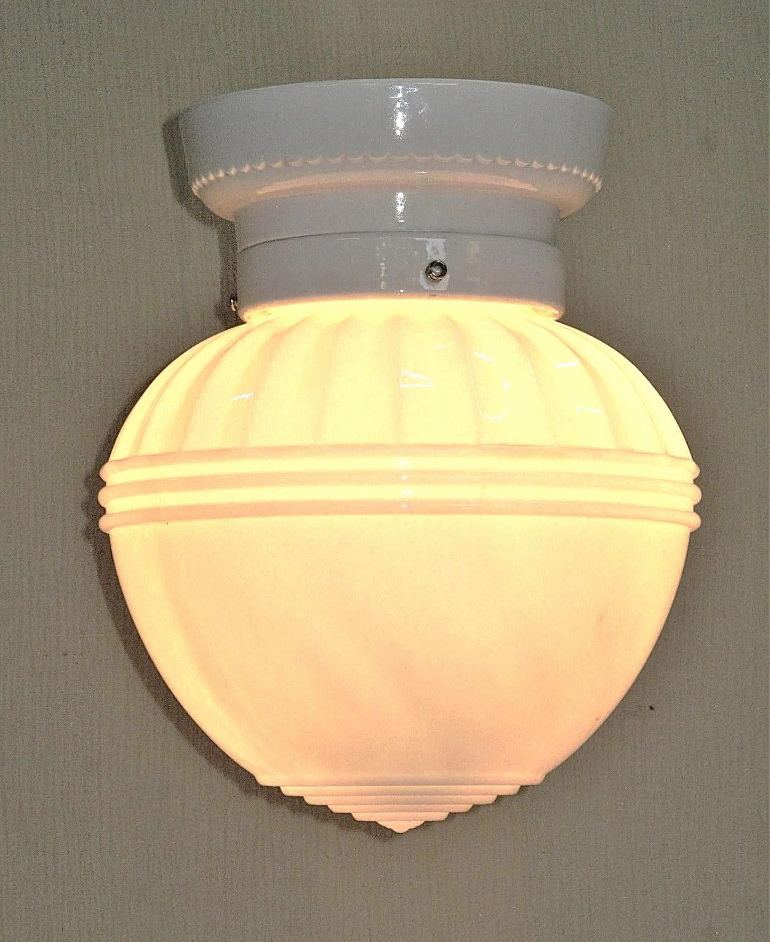 American Craftsman Vintage Milk Glass Ceiling Light Fixture 20s - 30s For Sale