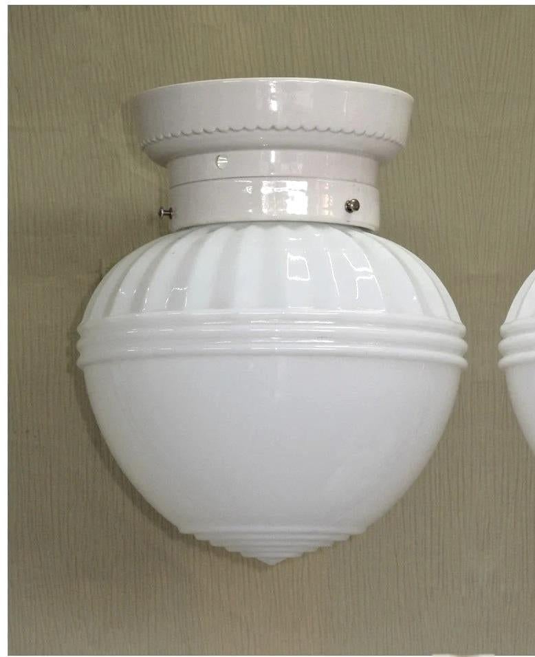 American Vintage Milk Glass Ceiling Light Fixture 20s - 30s For Sale