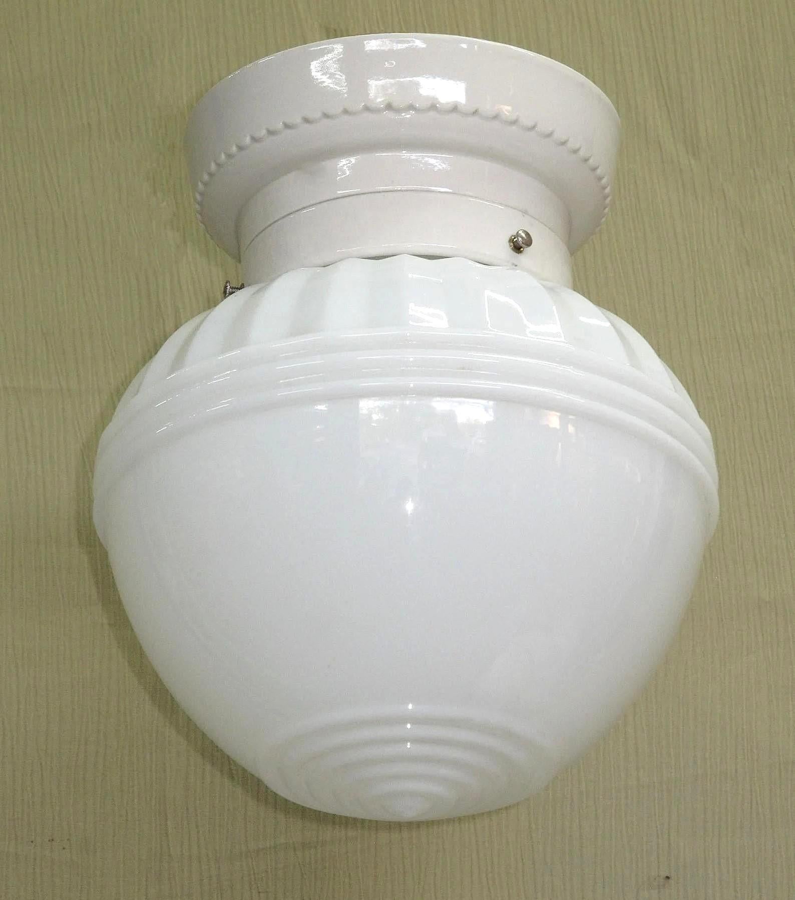 Vintage Milk Glass Ceiling Light Fixture 20s - 30s In Good Condition For Sale In Prescott, US