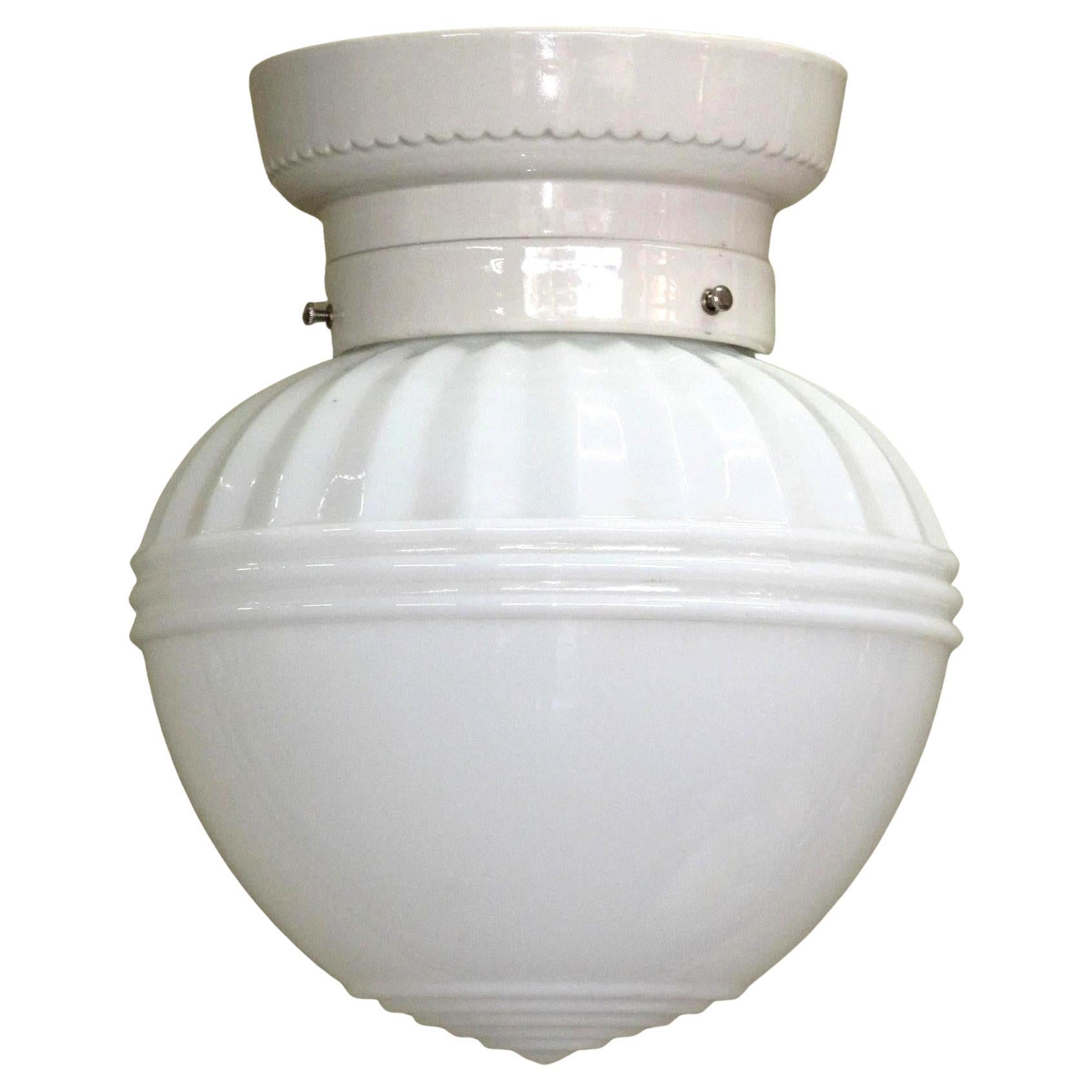 Vintage Milk Glass Ceiling Light Fixture 20s - 30s For Sale