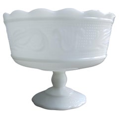 Vintage Milk Glass Pedestal Bowl with Lyre Design by E.O. Brody 