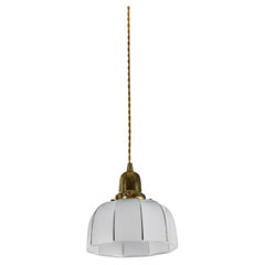 Vintage Milk Glass Pendant w/ Fluted Shade + Gold Detail