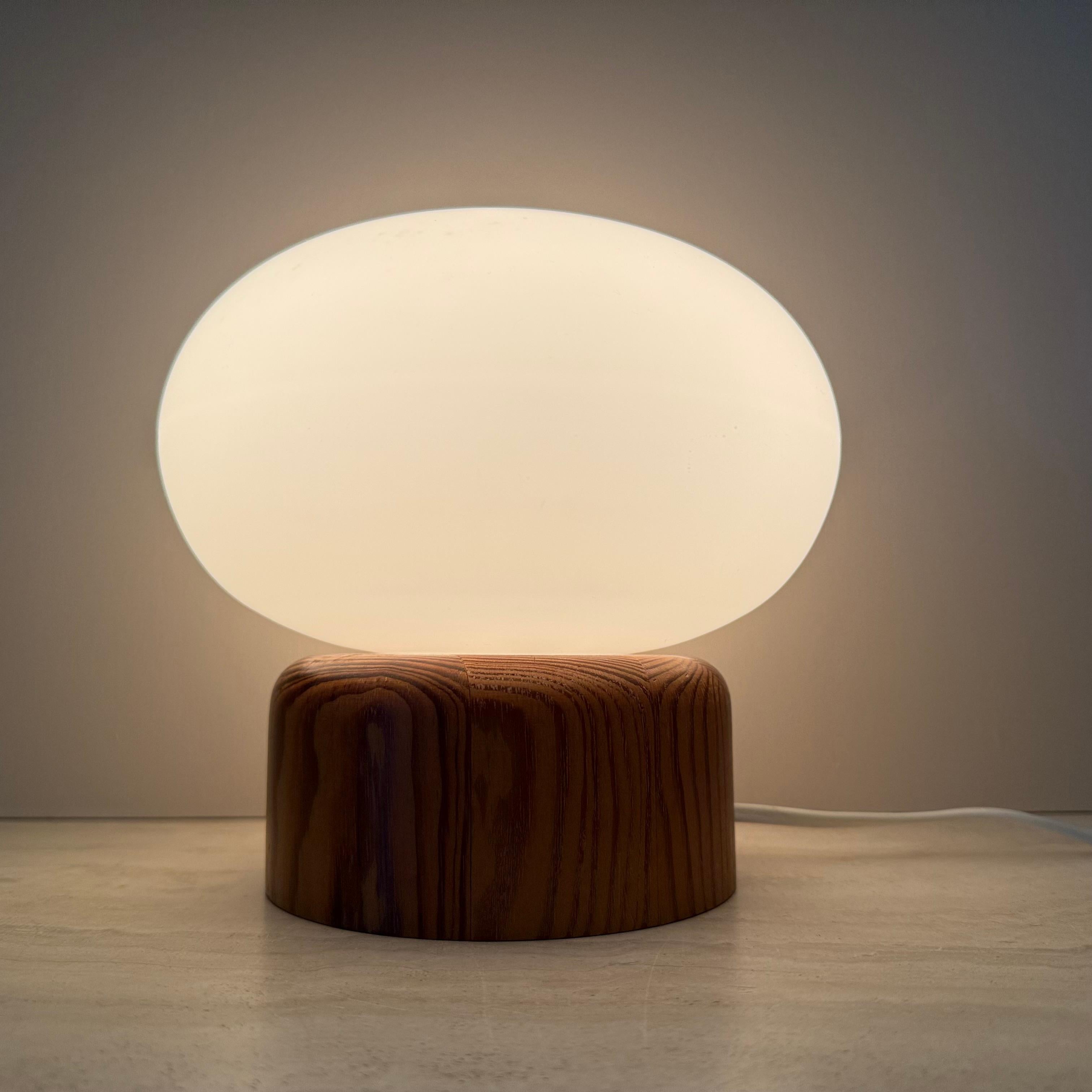 Vintage milk glass table lamp with wooden base by Bestform Freudenberg , 1970s For Sale 9