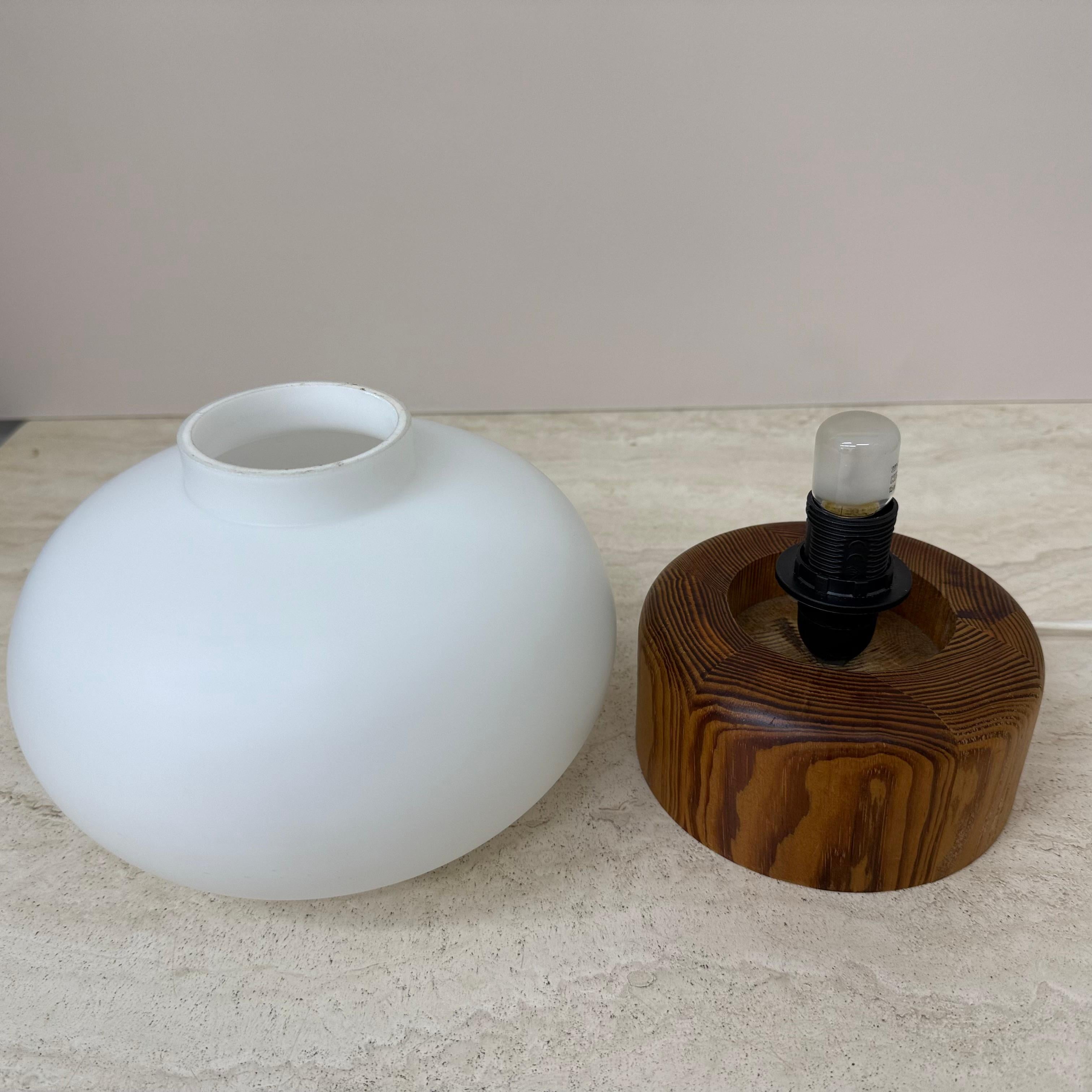 Vintage milk glass table lamp with wooden base by Bestform Freudenberg , 1970s For Sale 10