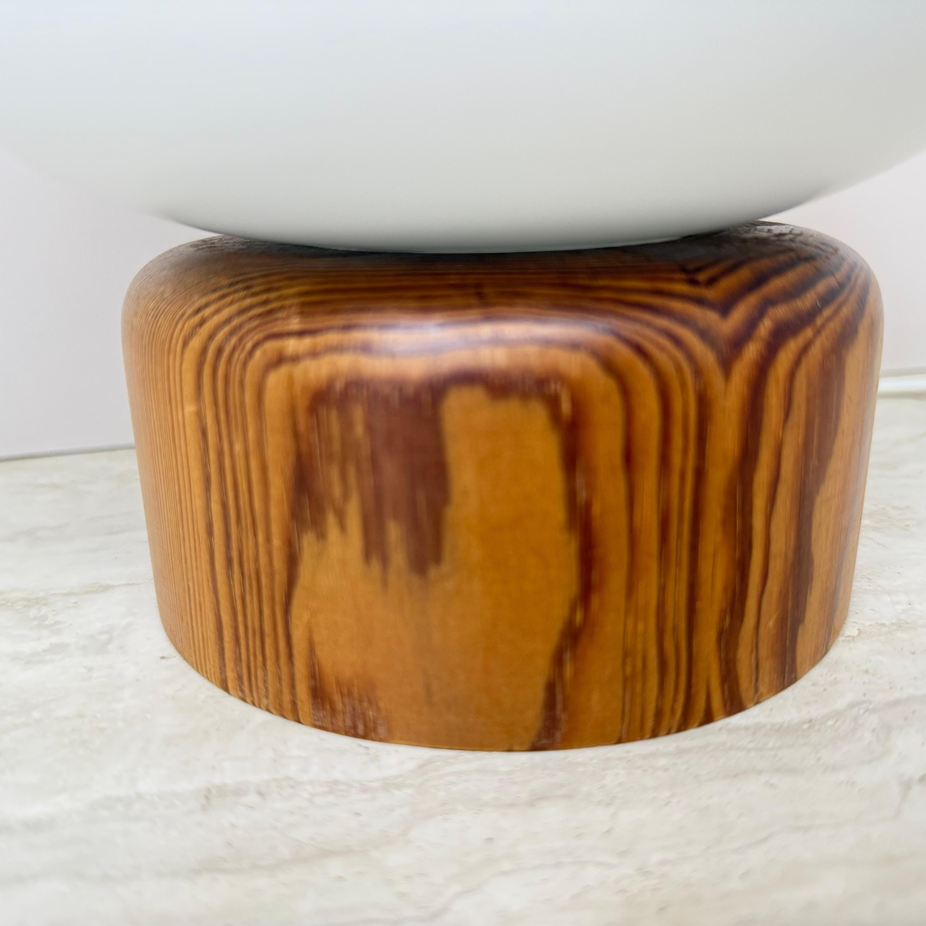 Vintage milk glass table lamp with wooden base by Bestform Freudenberg , 1970s For Sale 1