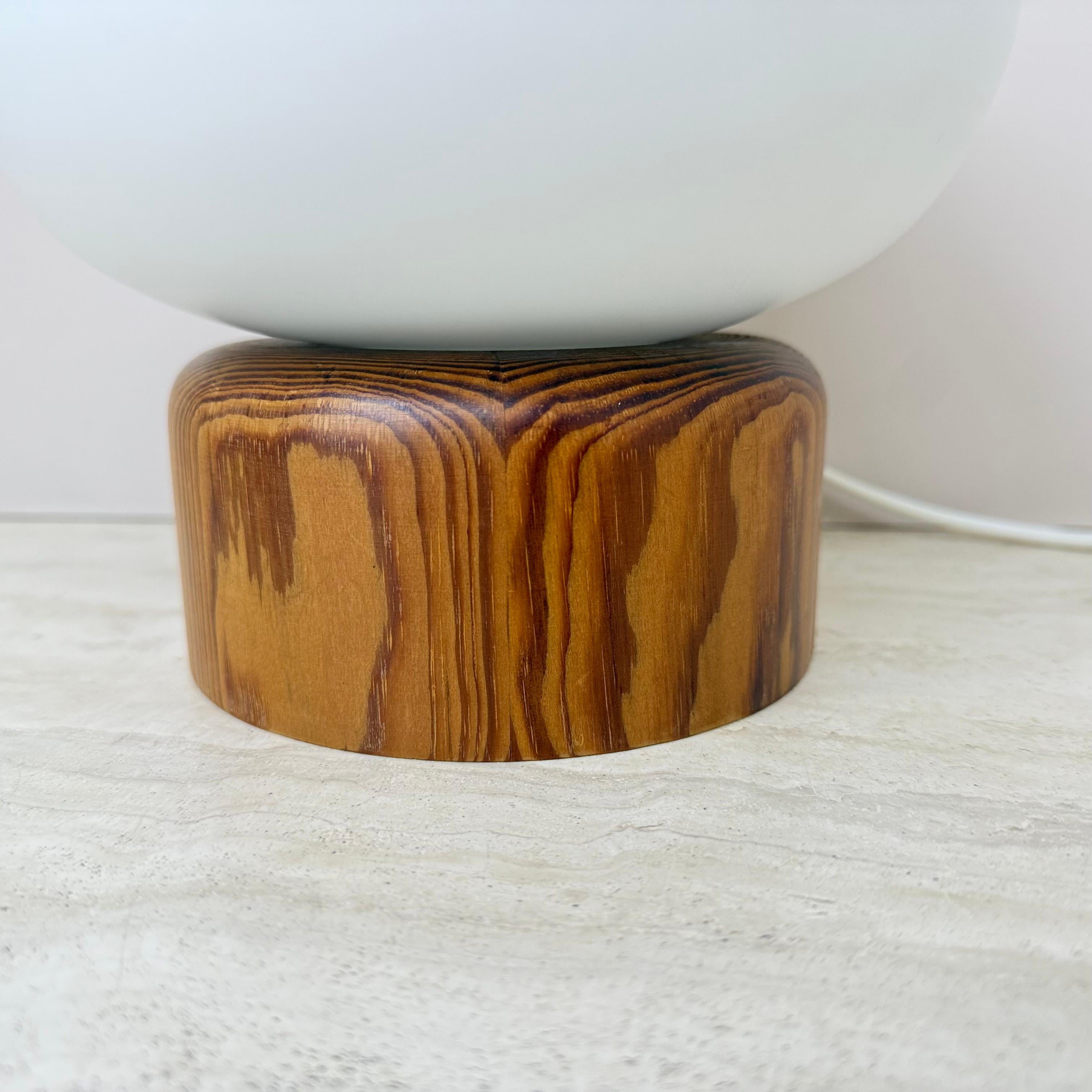 Vintage milk glass table lamp with wooden base by Bestform Freudenberg , 1970s For Sale 2