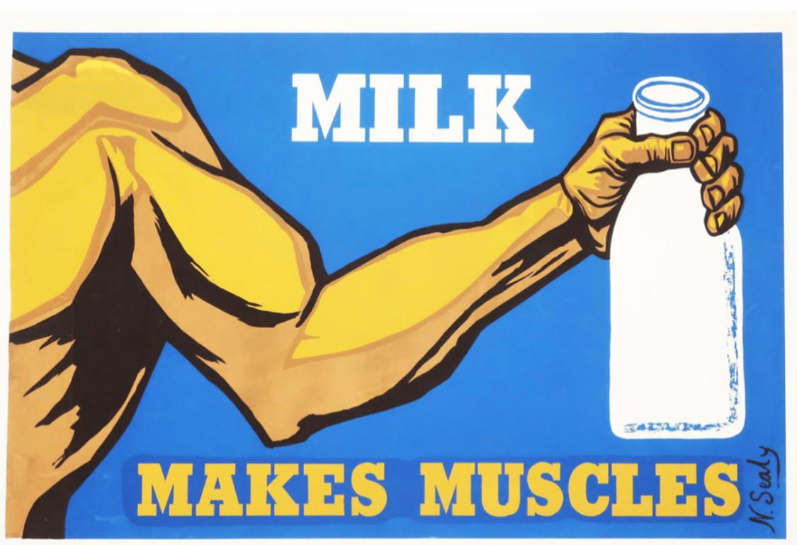 Vintage Milk Makes Muscles Serigraph by N. Sealy In Excellent Condition In Brooklyn, NY