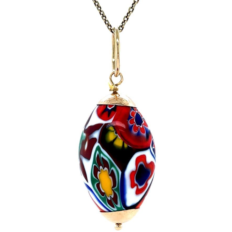 Vintage Millefiori Glasperlen-Anhänger, 14K Gelbgold, venezianischer italienischer Schmuck im Zustand „Gut“ im Angebot in AMSTERDAM, NL