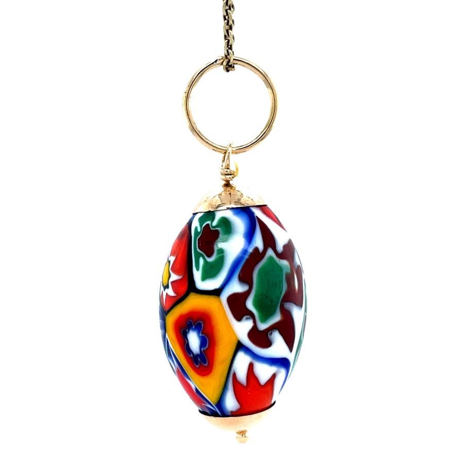 Vintage Millefiori Glasperlen-Anhänger, 14K Gelbgold, venezianischer italienischer Schmuck für Damen oder Herren im Angebot