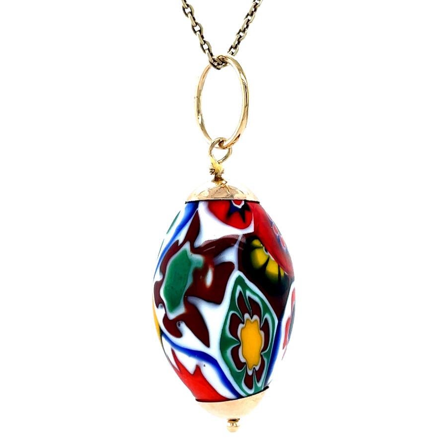 Vintage Millefiori Glasperlen-Anhänger, 14K Gelbgold, venezianischer italienischer Schmuck im Angebot 1