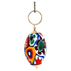 Vintage Millefiori Glasperlen-Anhänger, 14K Gelbgold, venezianischer italienischer Schmuck