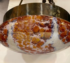 Millefiori Glass & Brass Pendant Light Fixture with Silk Hanging Cord