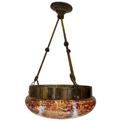 Vintage Millefiori Glass and Brass Pendant Light Fixture with Silk Hanging Cord