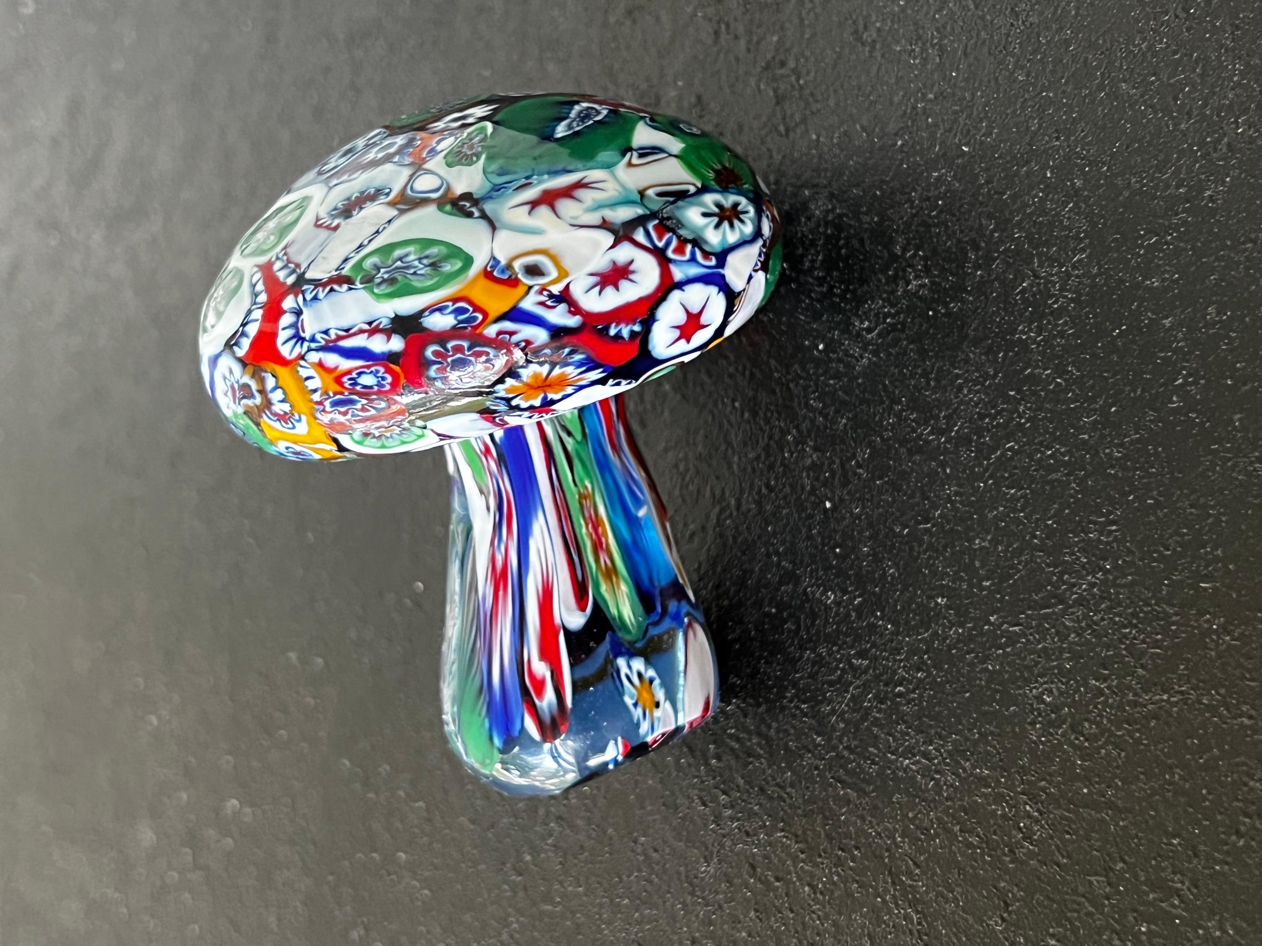 Hand-Crafted Vintage Millefiori Glass Mushroom Paperweight For Sale