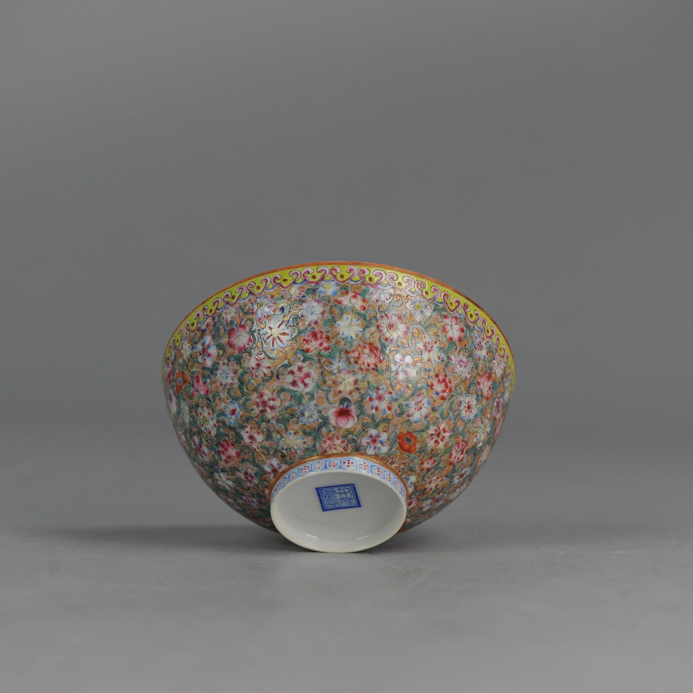Vintage Millefiori Jingdezhen PRoC Eggshell Bowl Chinese Marked In Excellent Condition In Amsterdam, Noord Holland