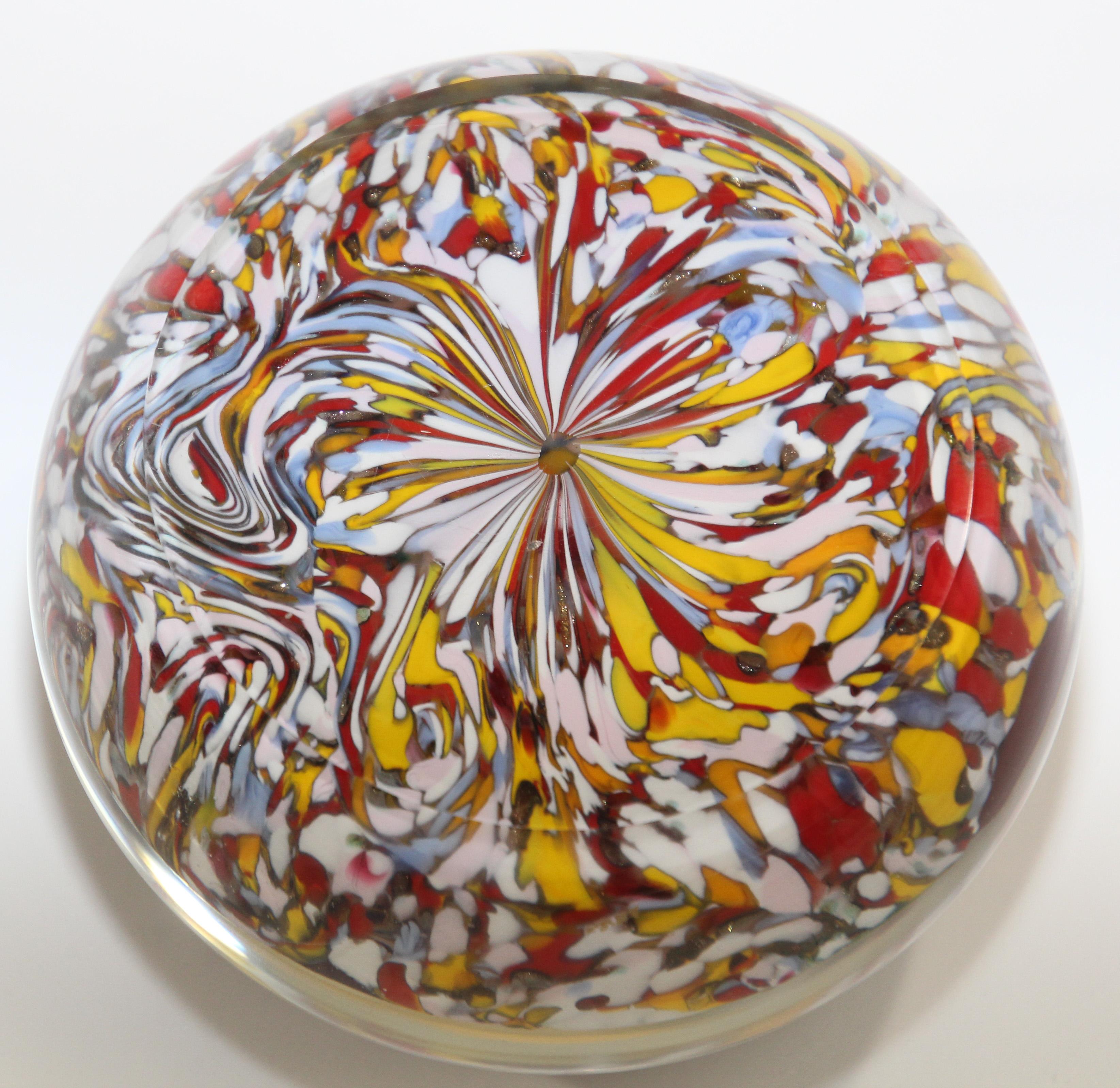 European Vintage Millefiori Murano Style Italian Art Glass Paperweight, 1960s