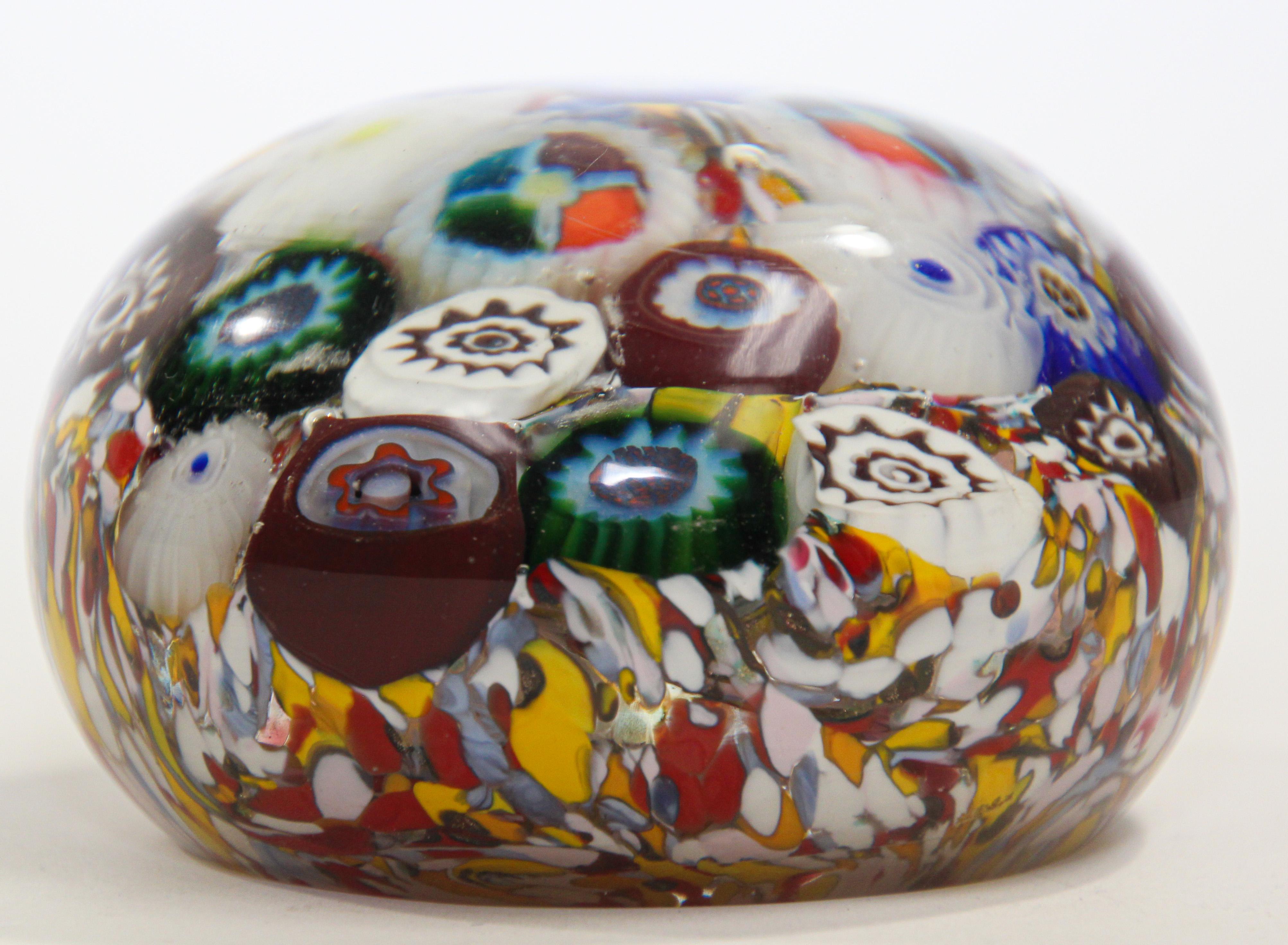 Vintage Millefiori Murano Style Italian Art Glass Paperweight, 1960s In Good Condition In North Hollywood, CA